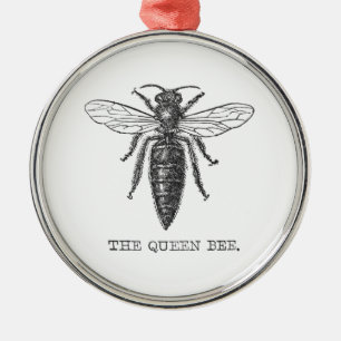Queen Bee Bug Insect Antique Illustration Metal Ornament