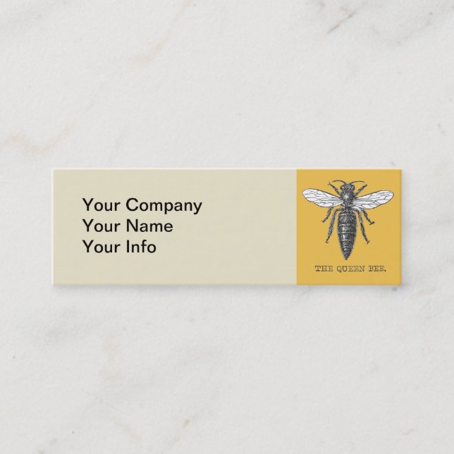 Queen Bee Bug Insect Antique Illustration Mini Business Card (Front)
