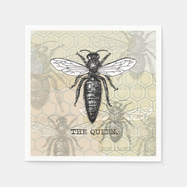 Queen Bee Bug Insect Antique Illustration Napkin (Front)