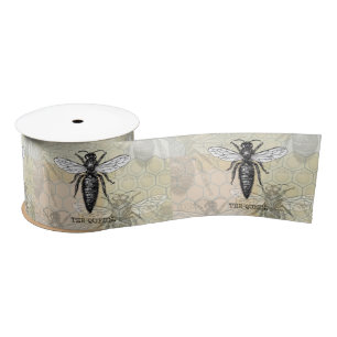 Queen Bee Bug Insect Antique Illustration Satin Ribbon