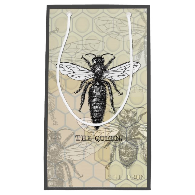 Queen Bee Bug Insect Antique Illustration Small Gift Bag (Front)