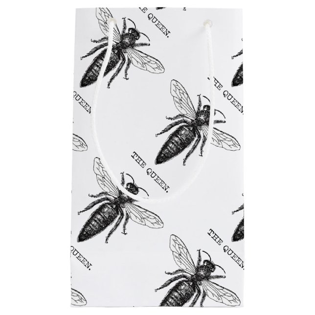 Queen Bee Bug Insect Antique Illustration Small Gift Bag (Front)