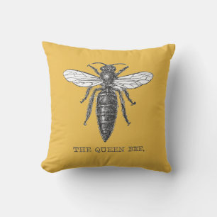 Queen Bee Bug Insect Antique Illustration Throw Pillow