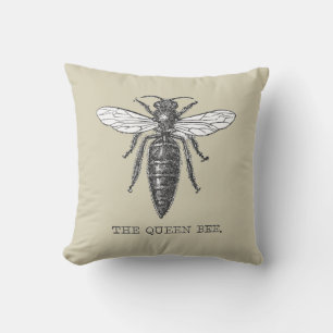 Queen Bee Bug Insect Antique Illustration Throw Pillow