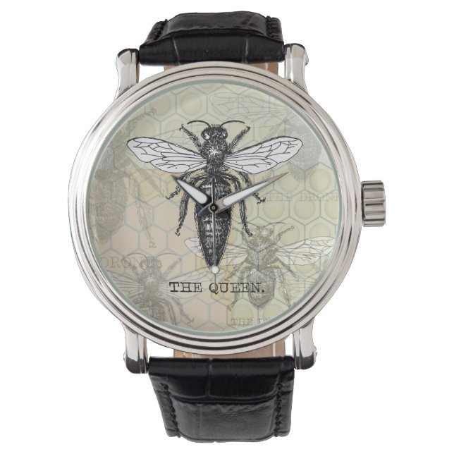 Queen Bee Bug Insect Antique Illustration Watch (Front)