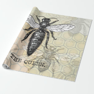 Queen Bee Bug Insect Antique Illustration Wrapping Paper