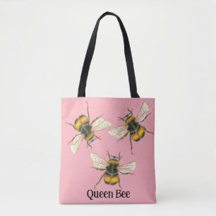 Queen Bee Bumblee Bee Customizable Illustration Tote Bag