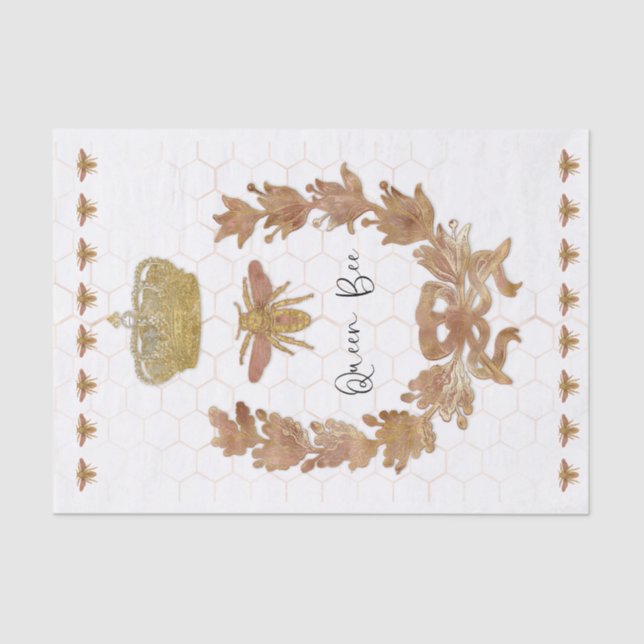 Queen Bee Crown Royal Rose Gold Girl Decoupage Tissue Paper (Front)