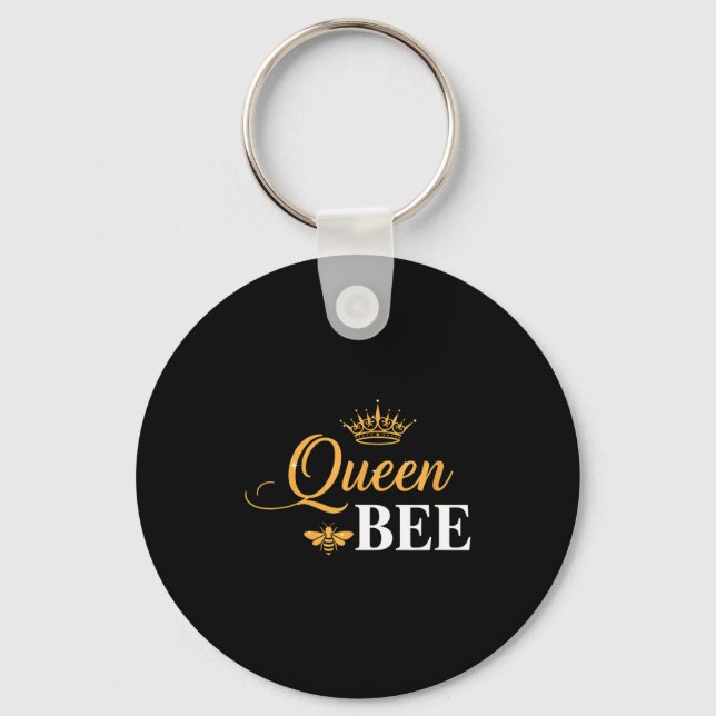 Queen bee crown script feminine nature insect love keychain (Front)