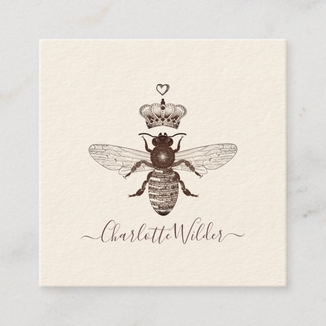 Queen Bee Crown Script Signature Calling Card (Front)