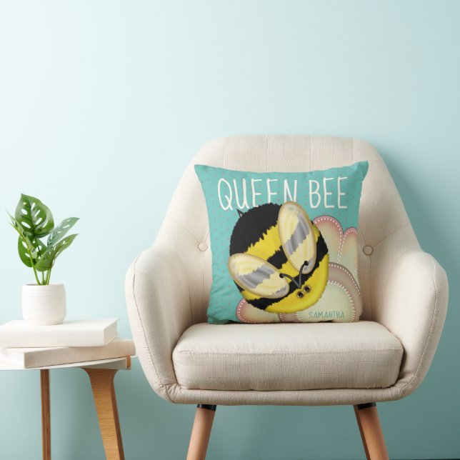 Queen Bee Cute Bumble Bee Personalized Throw Pillow (Chair)