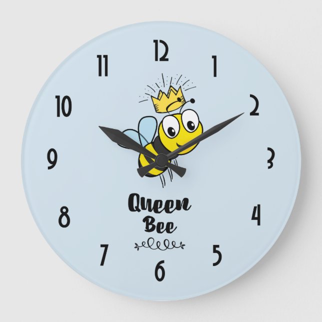 Queen Bee Cute Bumble Bee with Crown Large Clock (Front)
