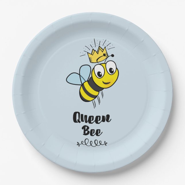 Queen Bee Cute Bumble Bee with Crown Paper Plate (Front)