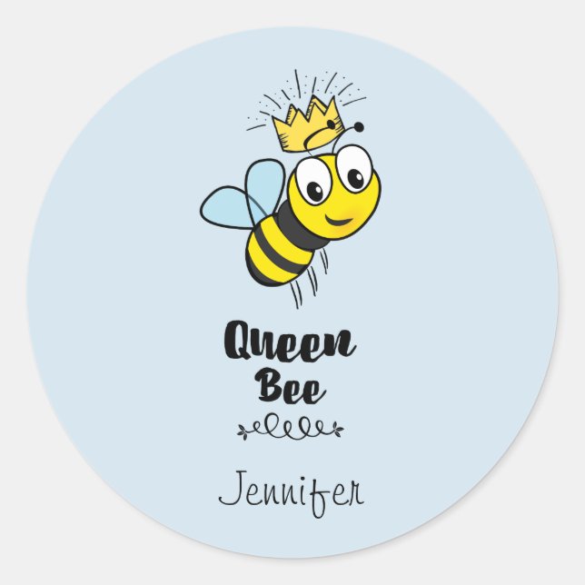 Queen Bee Cute Bumble Bee with Crown Personalized Classic Round Sticker (Front)