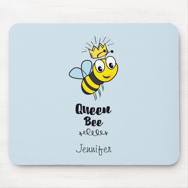 Queen Bee Cute Bumble Bee with Crown Personalized Mouse Pad (Front)