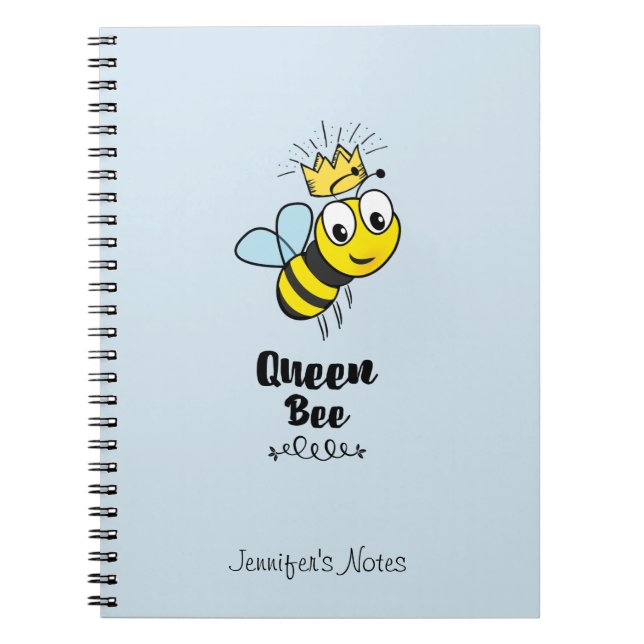 Queen Bee Cute Bumble Bee with Crown Personalized Notebook (Front)