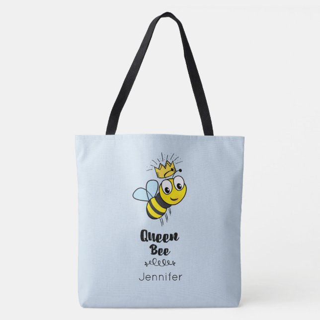 Queen Bee Cute Bumble Bee with Crown Personalized Tote Bag (Front)