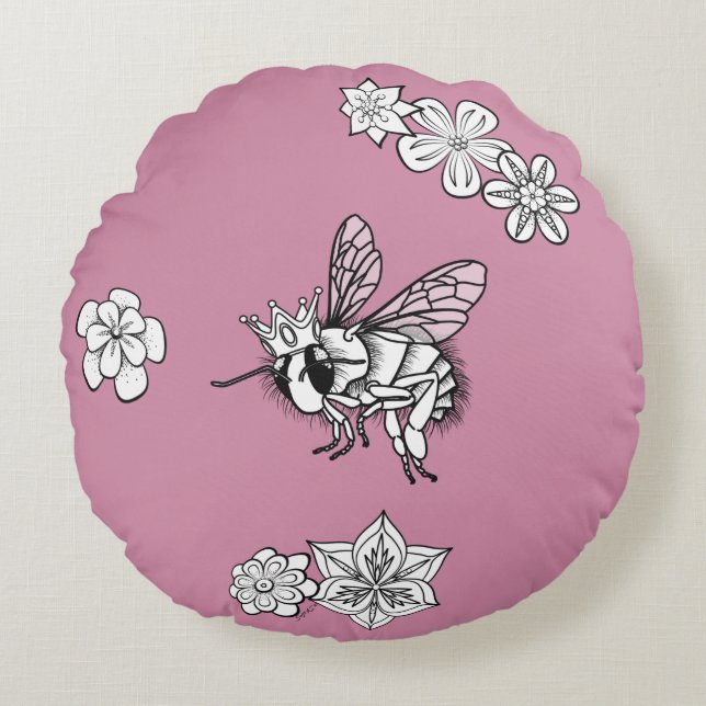 Queen Bee: DIY Colouring by Sonja A.S. Round Pillow (Front)