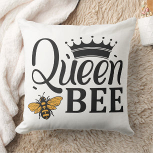 Queen Bee – Elegant Royal Crown and Honey Bee  Throw Pillow