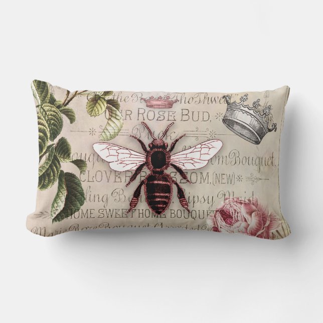 Queen Bee French Perfume Rose Bud Lumbar Pillow (Front)