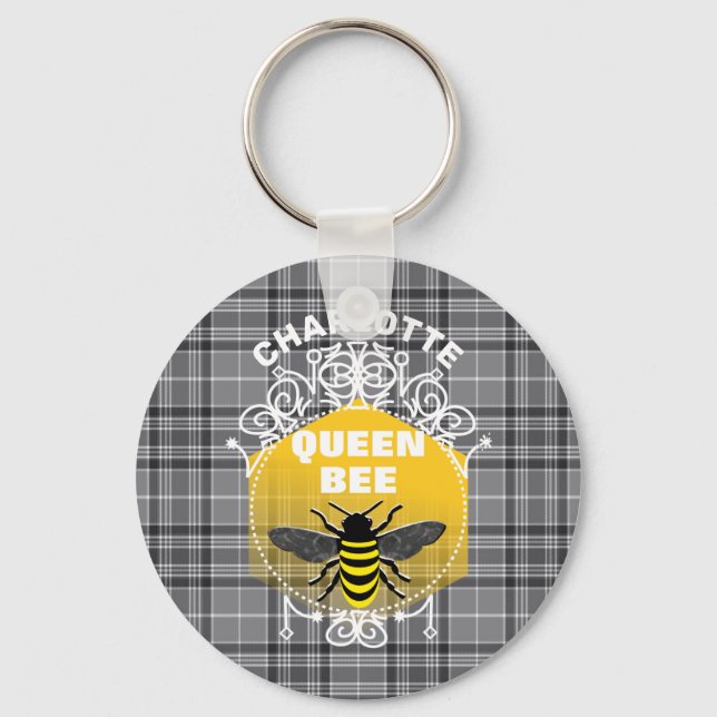 Queen Bee Funny Cute Girly Personalized Keychain (Front)
