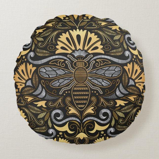 Queen bee garden // embroidery passementerie style round pillow (Front)