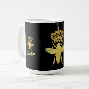 QUEEN BEE Gold Black and White Mug