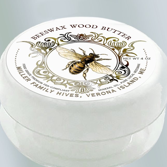Queen Bee Gold Ornate Frame Beeswax Wood Butter Classic Round Sticker (Creator Uploaded)