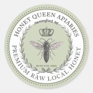 Queen Bee Honey Crown Wreath Dotted Border  Classi Classic Round Sticker