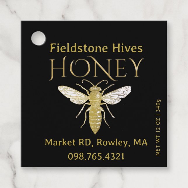 Queen Bee Honey Gold Vintage Bee Label Tag (Front)