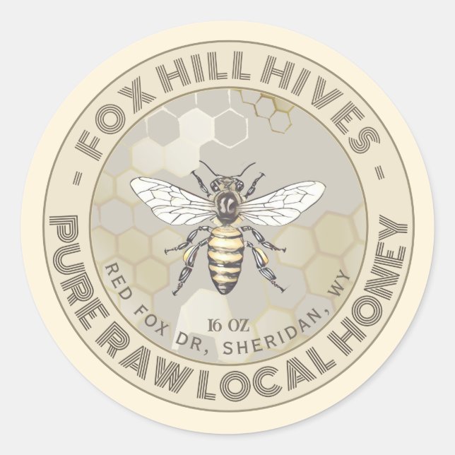 Queen Bee Honey Honeycomb Ivory & Taupe Label (Front)