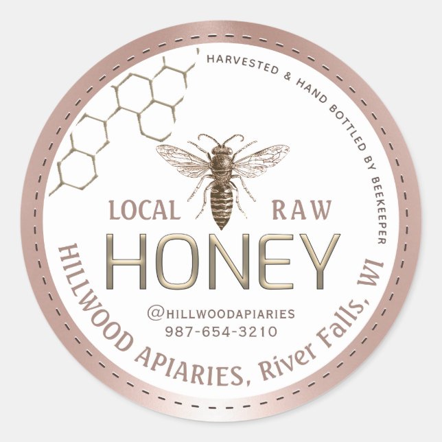 Queen Bee Honey Jar Label Local Raw Hand Bottled  (Front)