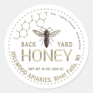 Queen Bee Honey Jar Label Raw Back Yard Honey