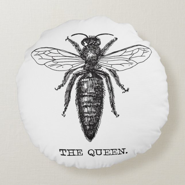 Queen Bee Illustration Classic Drawing Round Pillow (Back)