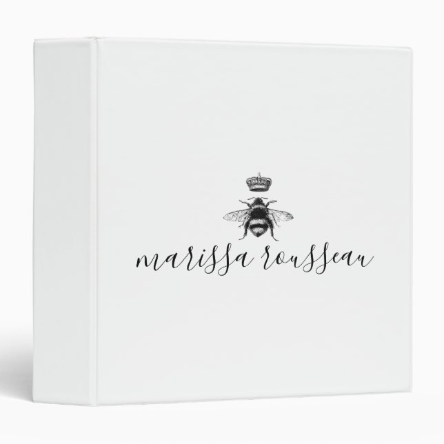 Queen Bee Logo Crown Handwritten Script Name Binder (Front/Spine)
