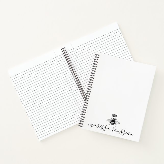 Queen Bee Logo Crown Handwritten Script Name  Notebook (Inside)