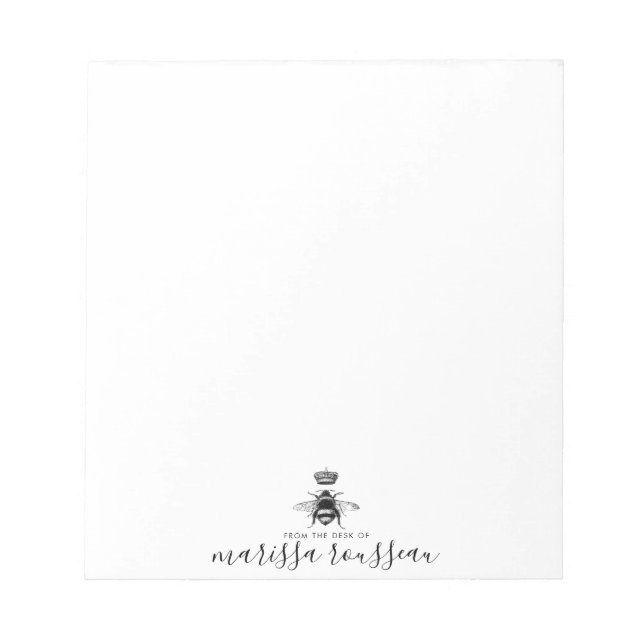 Queen Bee Logo Crown Handwritten Script Name  Notepad (Front)