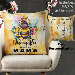 Queen Bee-Mama-Custom Kid's Name-Honeycomb-Hunnies Throw Pillow