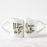 Queen Bee Mr. Honey Do Coffee Mug Set<br><div class="desc">Lover's mug set with funny bees. His side says MISTER HONEY DO with cute bee looking at his queen. Her side says QUEEN BEE with cute bee with blue eye shadowed eyes,  pink lipstick and crown. PinkInkArt original!</div>