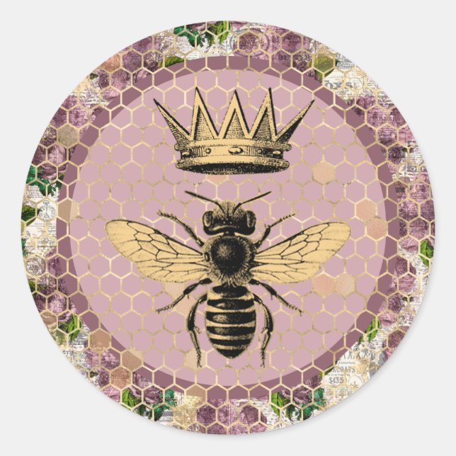 Queen Bee & Mystic Roses  Classic Round Sticker (Front)