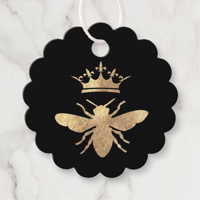 queen bee on black favour tags (Front)