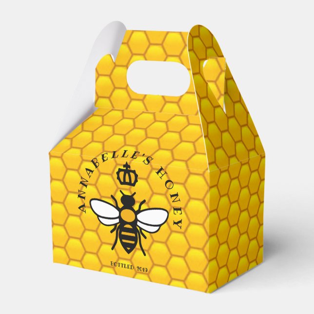 Queen Bee on Honeycomb Personalize Favor Box (Front Side)