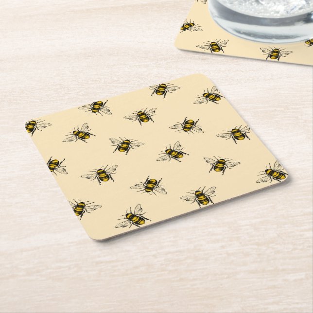 Queen Bee Pattern Square Paper Coaster (Angled)