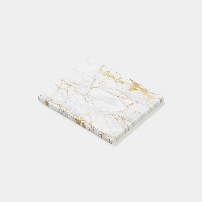 QUEEN BEE Post-It Notes - Gold Marble Bee Crown (Angled)