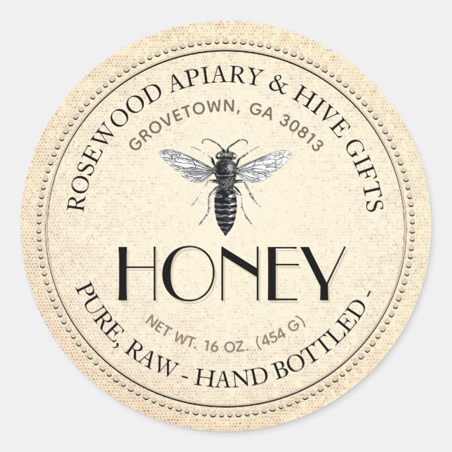 Queen Bee Raw Hand Bottled Honey Sticker (Front)