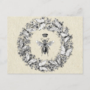 Queen Bee Save the Bees Butterfly Wreath Postcard