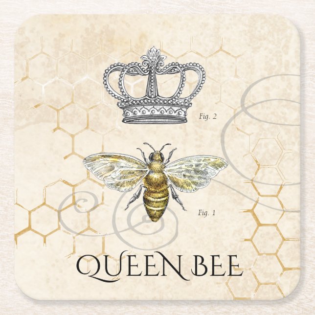 Queen Bee Square Paper Coaster (Front)