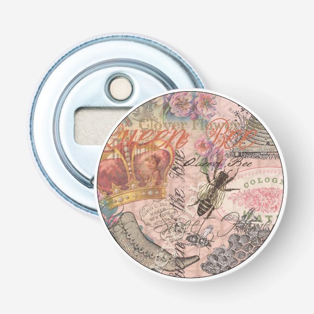 Queen Bee Vintage Beautiful Collage Bottle Opener (Front)