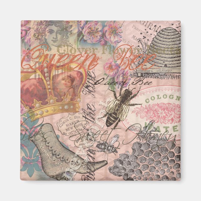 Queen Bee Vintage Beautiful Collage Magnet (Front)