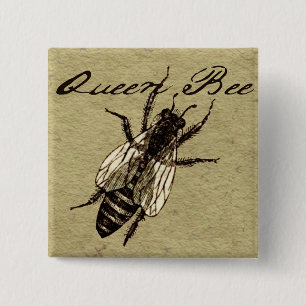 Queen Bee Wildlife Flying Bug Insect 2 Inch Square Button